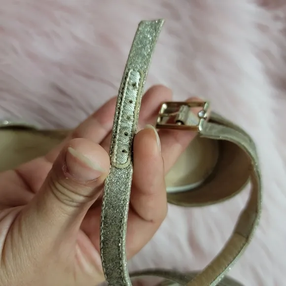 Jimmy Choo platinum ice glitter Annie peep toe heeled sandals used condi…