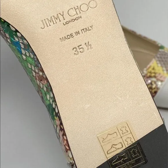 Jimmy Choo Cap-Toe Snakeskin-Embossed Leather Ballerina Flats size 35.5
