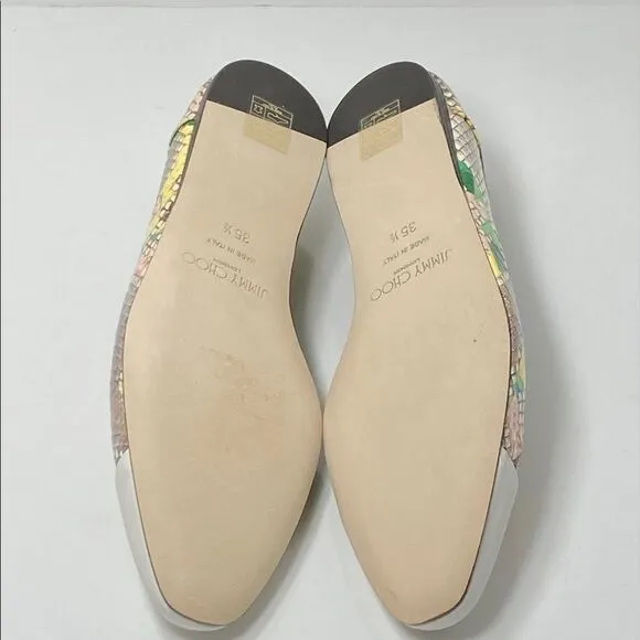 Jimmy Choo Cap-Toe Snakeskin-Embossed Leather Ballerina Flats size 35.5