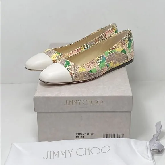 Jimmy Choo Cap-Toe Snakeskin-Embossed Leather Ballerina Flats size 35.5