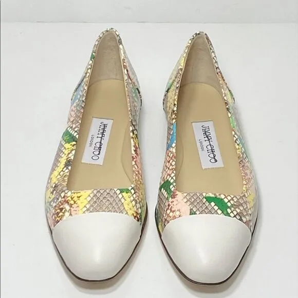Jimmy Choo Cap-Toe Snakeskin-Embossed Leather Ballerina Flats size 35.5