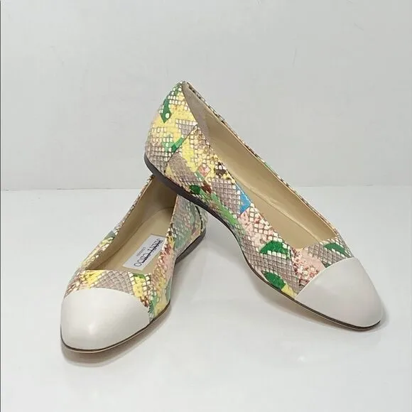 Jimmy Choo Cap-Toe Snakeskin-Embossed Leather Ballerina Flats size 35.5