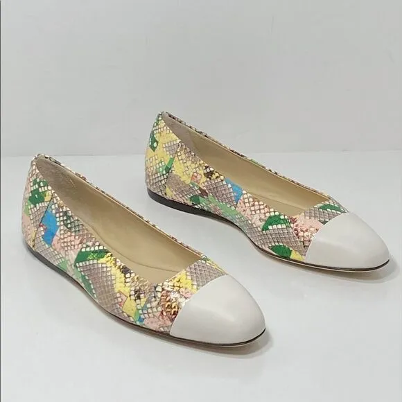 Jimmy Choo Cap-Toe Snakeskin-Embossed Leather Ballerina Flats size 35.5