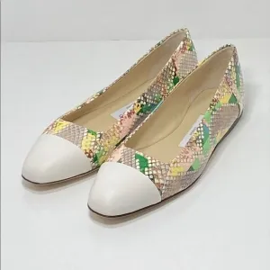 Jimmy Choo Cap-Toe Snakeskin-Embossed Leather Ballerina Flats size 35.5