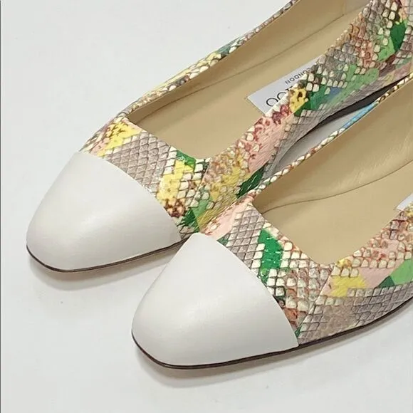 Jimmy Choo Cap-Toe Snakeskin-Embossed Leather Ballerina Flats size 35.5