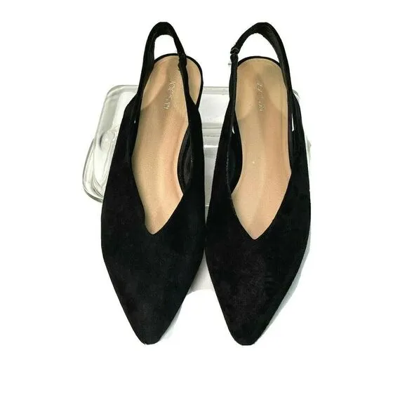 Joe’s Jeans Black Suede Shoes Slingback Flats Pointy Toes