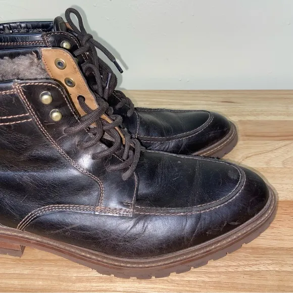 Johnston &amp; Murphy Boots Mens Size 11 M Leather Barrett Moc Toe Shearling Brown