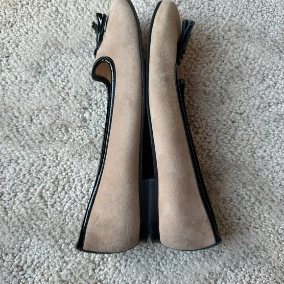 Jon Josef Anthro‎ Womens Tassel Suede Leather Flat Loafers Size 9.5 Tan &amp; Black