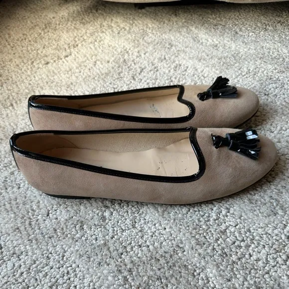 Jon Josef Anthro‎ Womens Tassel Suede Leather Flat Loafers Size 9.5 Tan &amp; Black
