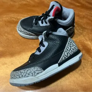Jordan 3 RetroCement Gray Black Sneakers leather child size 8