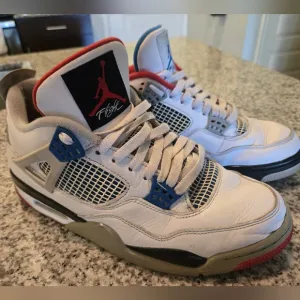 Jordan 4 Retro What The, White, Blue, Red