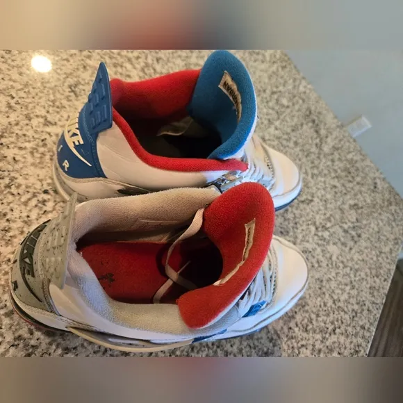 Jordan 4 Retro What The, White, Blue, Red