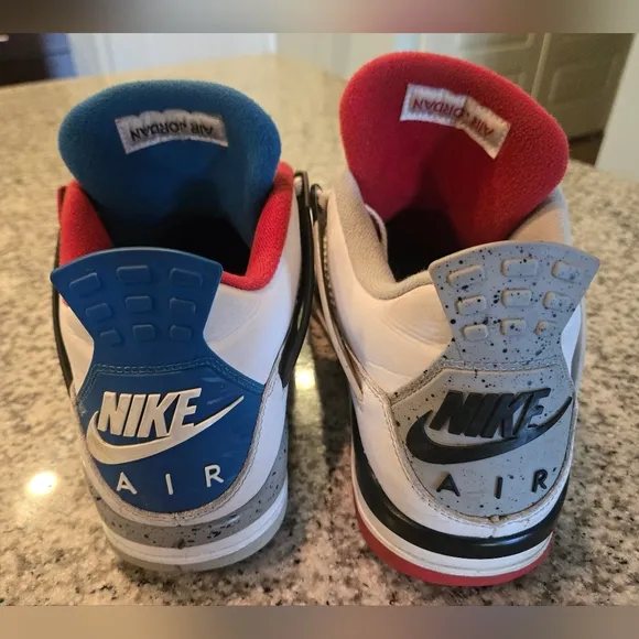 Jordan 4 Retro What The, White, Blue, Red