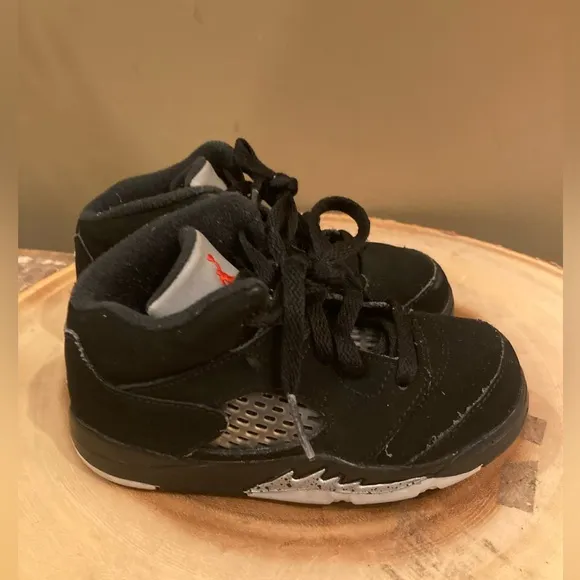 Jordan 5 Retro Toddler's Shoe Sz 8C Black/Silver Sneaker 440890 003 Little Kids