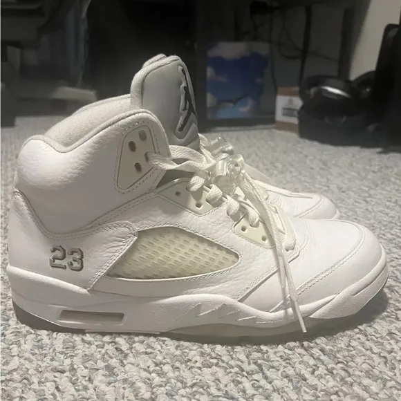 Jordan retro 5 metallic all White 8W/6.5Y