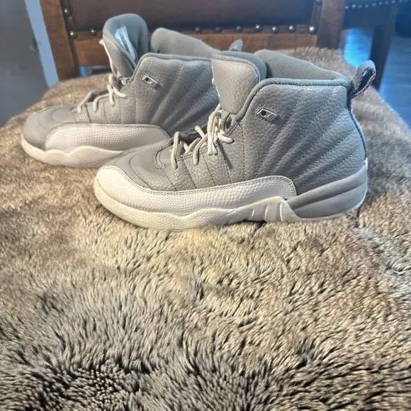 Jordan Retro Stealth 12 White and Grey Youth Sneakers, size 2.5