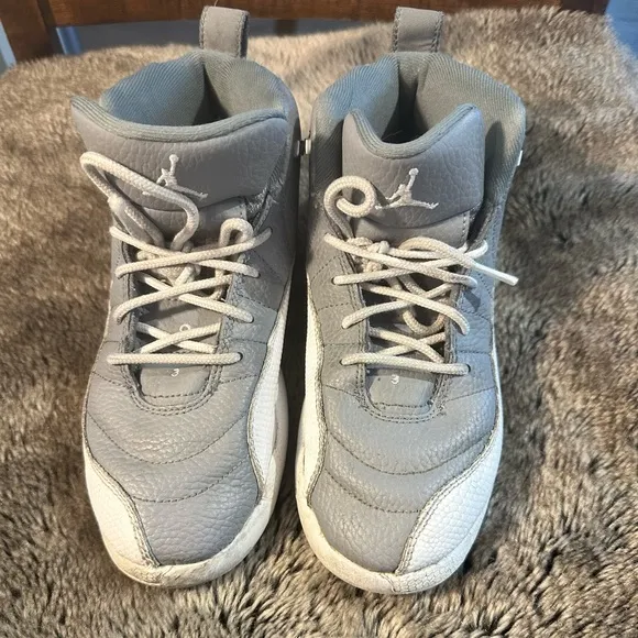 Jordan Retro Stealth 12 White and Grey Youth Sneakers, size 2.5
