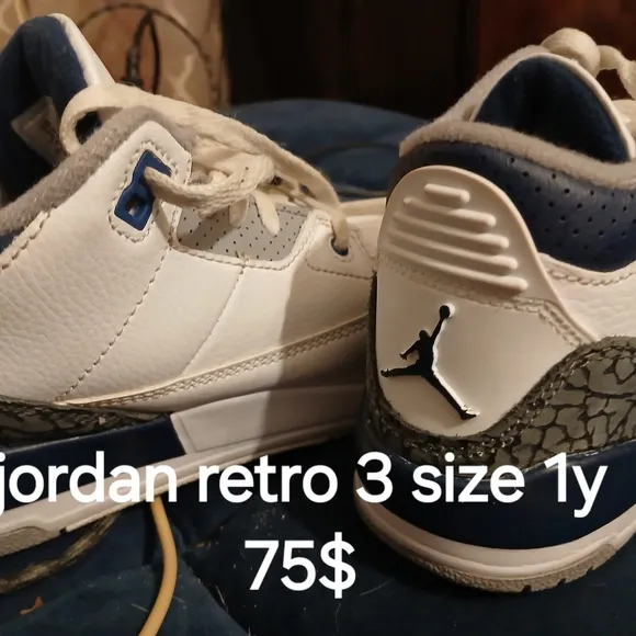 Jordan White and Blue Retro 3 Sneakers