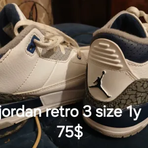 Jordan White and Blue Retro 3 Sneakers