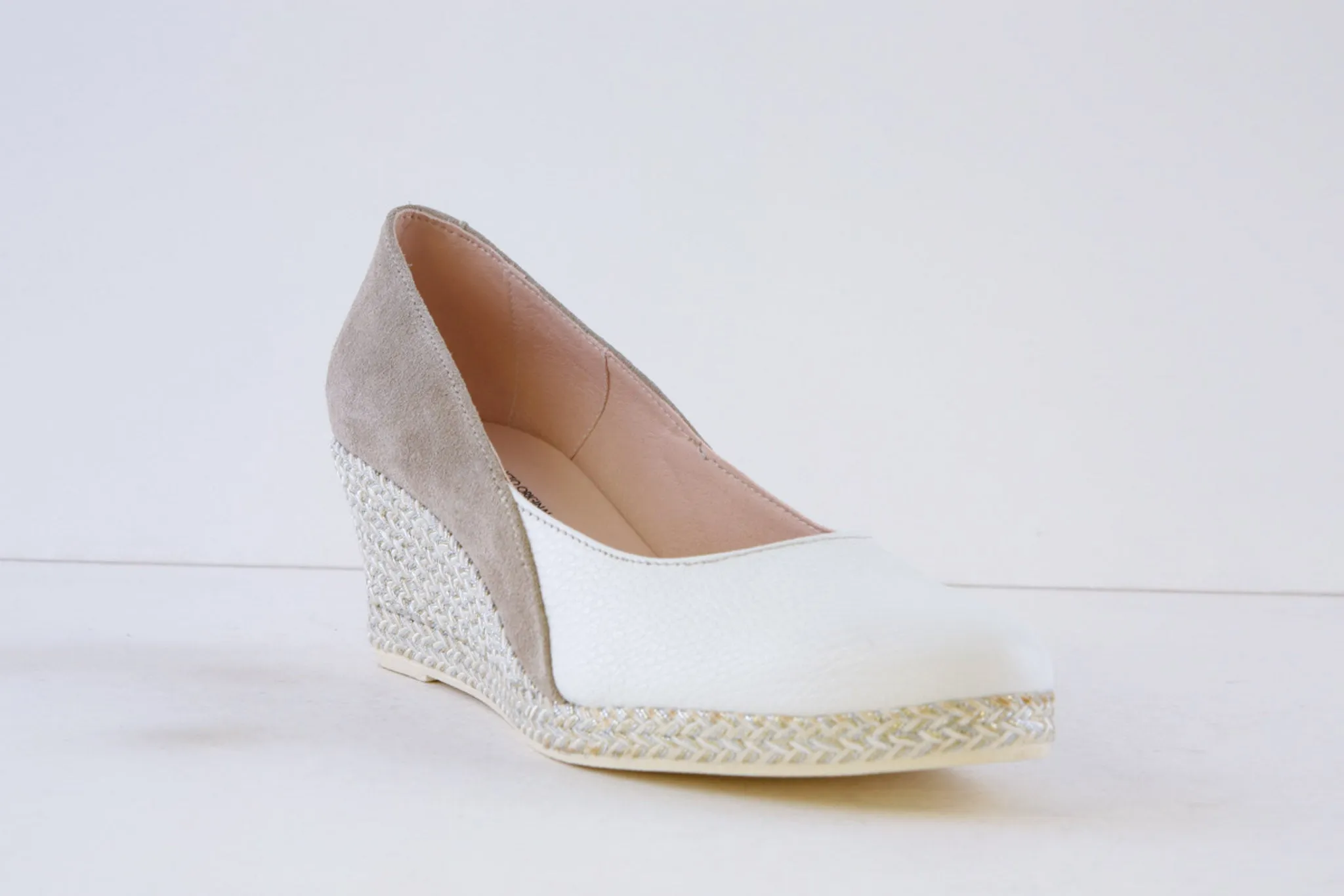 JOSE SAENZ - 6029-BG-A HIGH WEDGE ESPADRILL SHOE - WHITE/SAND