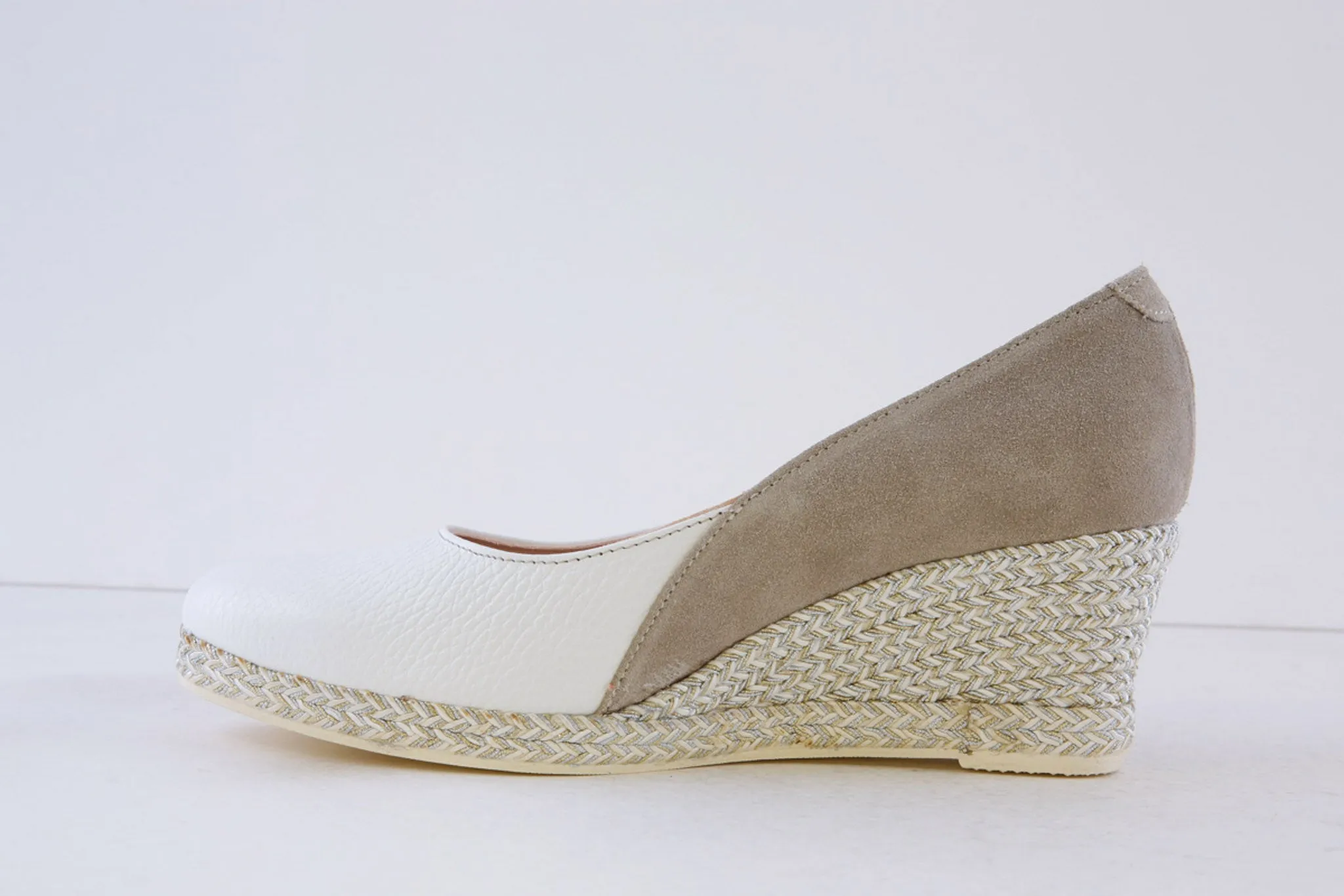 JOSE SAENZ - 6029-BG-A HIGH WEDGE ESPADRILL SHOE - WHITE/SAND