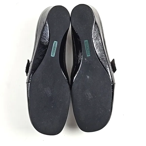 Josef Seibel Black Patent Leather Squared Toe Buckle Strap Slip On Wedge Loafer