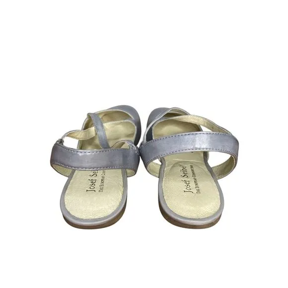 Josef Seibel Fiona 13 Light Blue Grey Leather Flats Cross-Strap &amp; Slingback 37/6