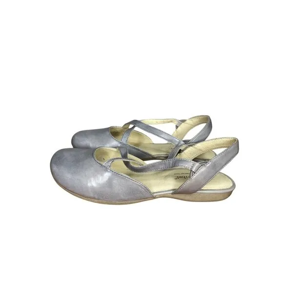 Josef Seibel Fiona 13 Light Blue Grey Leather Flats Cross-Strap &amp; Slingback 37/6