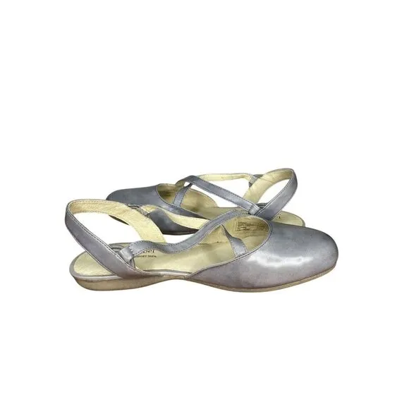 Josef Seibel Fiona 13 Light Blue Grey Leather Flats Cross-Strap &amp; Slingback 37/6