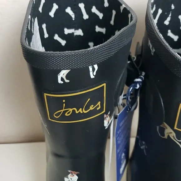 Joules Black Molly Welly Rain Boots Dog Corgi Beagle Greyhound Dalmatian US 5