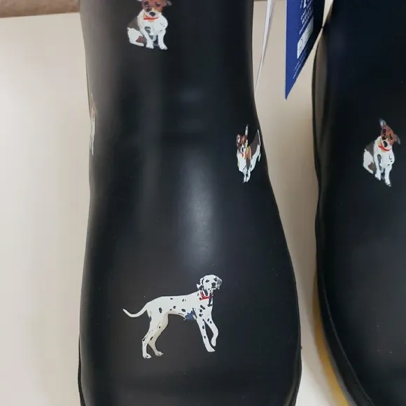 Joules Black Molly Welly Rain Boots Dog Corgi Beagle Greyhound Dalmatian US 5
