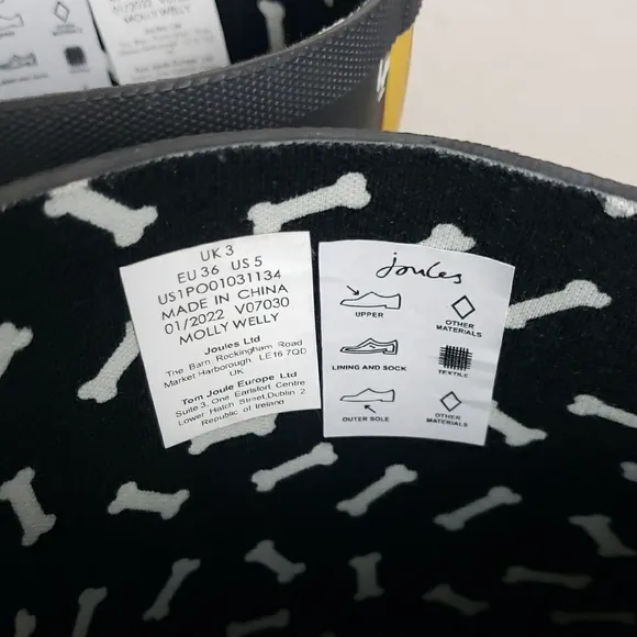 Joules Black Molly Welly Rain Boots Dog Corgi Beagle Greyhound Dalmatian US 5
