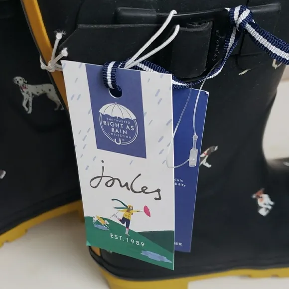 Joules Black Molly Welly Rain Boots Dog Corgi Beagle Greyhound Dalmatian US 5