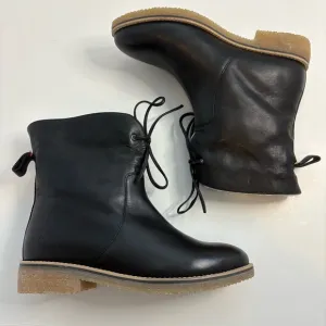 Joules Heybrook Booties Ankle Boots Black Leather Shearling Fold Cuff US 8