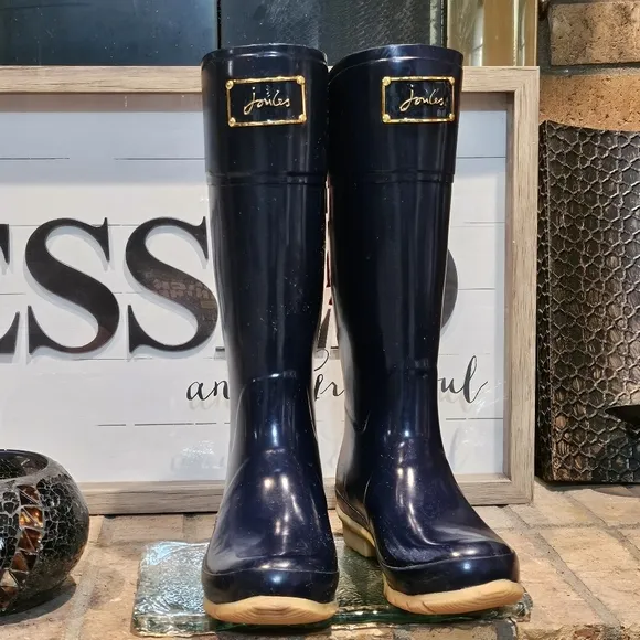 Joules Rain Boots I &quot;W Evedon' Navy Boot &amp;Red Ribbon Wellies Rubbers Sz 10