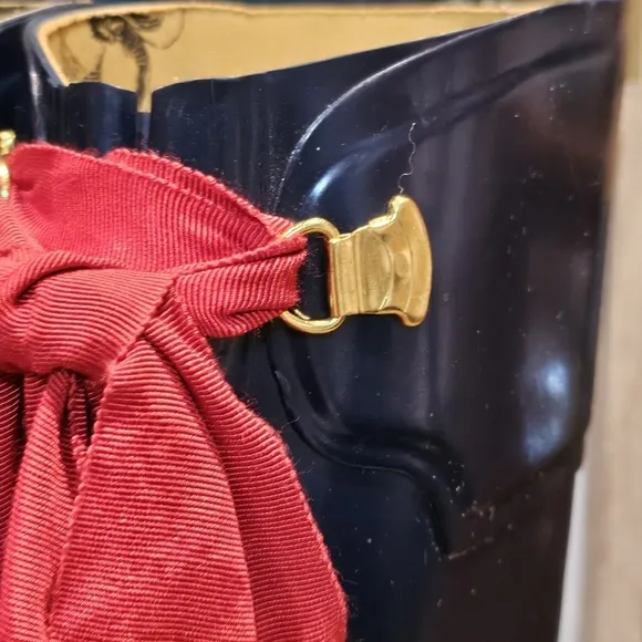 Joules Rain Boots I &quot;W Evedon' Navy Boot &amp;Red Ribbon Wellies Rubbers Sz 10