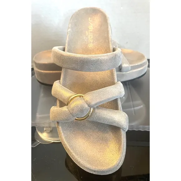 J/Slides Elegant Women's Sandals in Gold Leather Slip On Suze 9