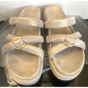 J/Slides Elegant Women's Sandals in Gold Leather Slip On Suze 9