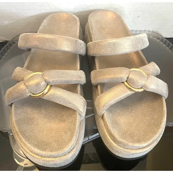 J/Slides Elegant Women's Sandals in Gold Leather Slip On Suze 9