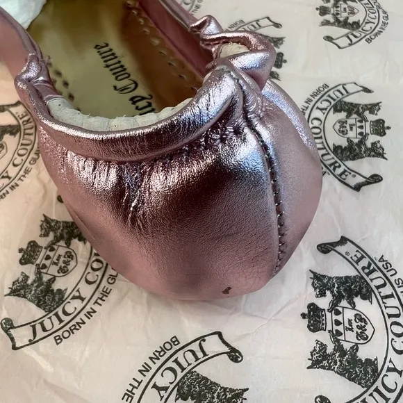 Juicy Couture Girls Pink Metallic w/Gold Ring Detail Ballet Flats Size 3