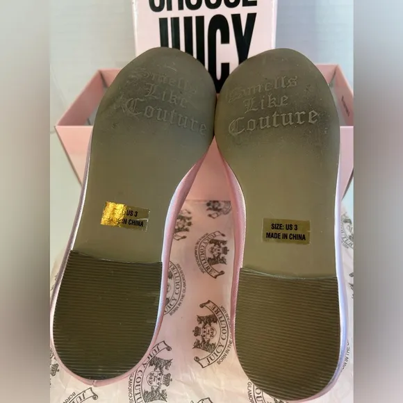 Juicy Couture Girls Pink Metallic w/Gold Ring Detail Ballet Flats Size 3