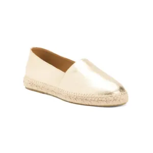 JUTELIA Gold Made In Spain Leather Metallic Espadrille Flats