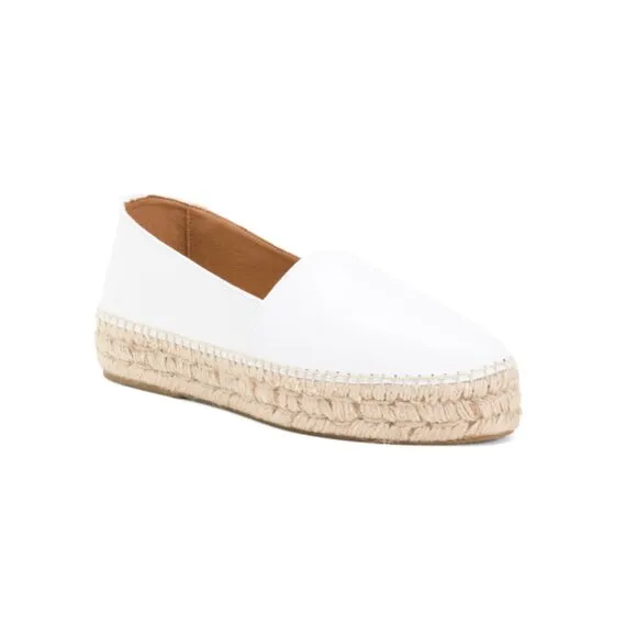 JUTELIA White Made In Spain Leather Espadrille Flats