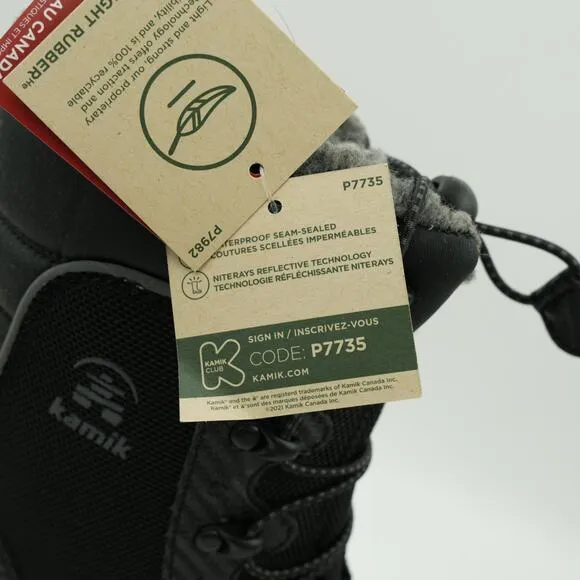 Kamik Snow Boots Boys Size 3 Black Luke 4 Waterproof -40F Faux Fur Lining