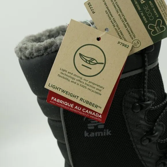 Kamik Snow Boots Boys Size 3 Black Luke 4 Waterproof -40F Faux Fur Lining