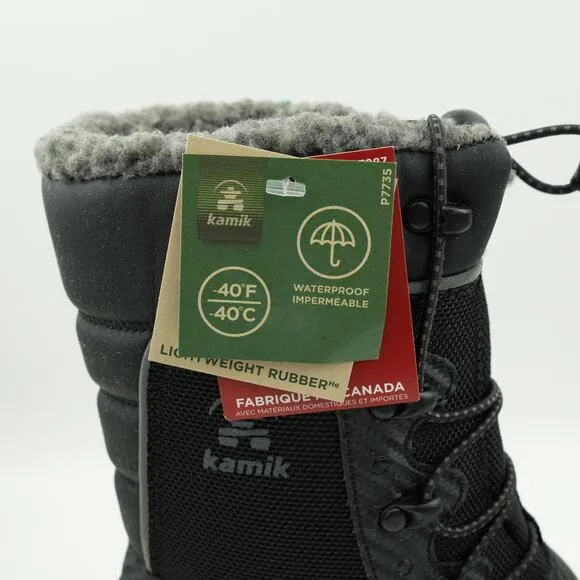 Kamik Snow Boots Boys Size 3 Black Luke 4 Waterproof -40F Faux Fur Lining