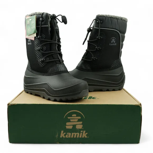 Kamik Snow Boots Boys Size 3 Black Luke 4 Waterproof -40F Faux Fur Lining