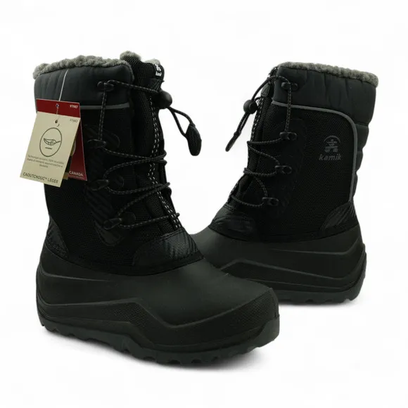 Kamik Snow Boots Boys Size 3 Black Luke 4 Waterproof -40F Faux Fur Lining