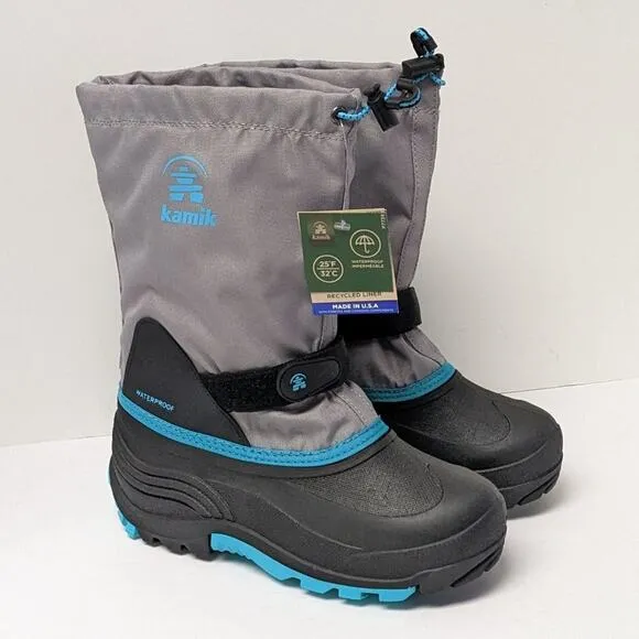 Kamik Waterbug Waterproof Winter Boots, Grey, Big Kids 6 Wide