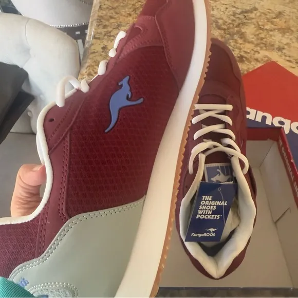 kangaROOS Maroon/Red and White Sneakers with Suede Accents